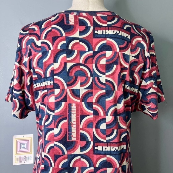 LULAROE Maria Maxi Dress Red White Blue Patriotic Spellout Retro Print Size M - Picture 5 of 16